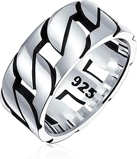 Men's Biker Jewelry Urban Wide Open Curb Chain Link Ring Band For Men Gothic Tribal Solid .925 Sterling Silver Handmade In Turkey