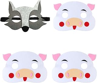 RmKbe 4 Pieces Story Telling Play Masks Three Little Pigs Masks Wolf Animals Felt Mask Halloween Masks Dress-up Party Supplies for Kids