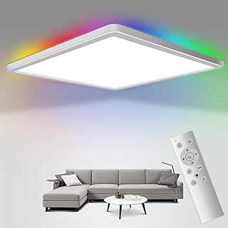 مصباح سقف LED مع وظيفة ضبط السطوع وجهاز تحكم عن بعد طاقة 24 واط لون RGB قابل للتغيير 3000-6500 كلفن سطوع 3200 لومن و13 3 مقاوم للماء IP54. ابيض