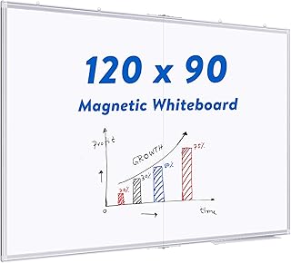 ماكستك سبورة بيضاء مغناطيسية للجدار، لوح ابيض باطار من الالومنيوم مع صينية اقلام، سبورة بيضاء قابلة للمسح الجاف للمنزل والمكتب والمدرسة (120 × 90 سم)
