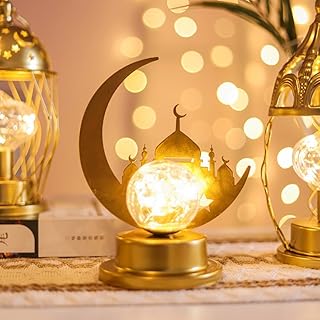 مصباح ليلي بتصميم رمضان مبارك من جوديرن، مصباح LED ثلاثي الأبعاد على شكل قمر مثالي لطاولة رمضان بنمط إسلامي، زينة شهر رمضان والعيد للمسلمين، ديكور طاولة إسلامي- بي