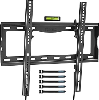 بونتيك حامل تلفزيون يثبت على الحائط لمعظم التلفزيونات المنحنية المسطحة LCD/LED/OLED مقاس 26-55 بوصة، حامل جداري نحيف قابل للامالة حتى 55 كجم، بحد اقصى فيسا 400 × 400 ملم، مستوى فقاعة وربطات كيبلات