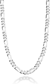 Miabella Italian 925 Sterling Silver 7mm Solid Diamond-Cut Figaro Link Chain Necklace for Men, Made in Italy