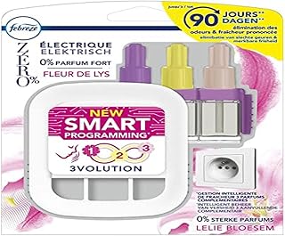 Febreze 3Volution ZERO% Fleur de Lys Electric Air Freshener Starter Kit Smart Programming 20 ml, 3 Alternating Scents to Eliminate Odors