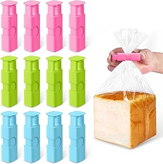 12Pcs Plastic Bag Clips for Food Storage, Reusable Spring Squeeze Freezer Clips, Sealing Clips, Cinch Clips, Food Pegs Clips to keep Bread Storage and Food Fresh for Longer Time