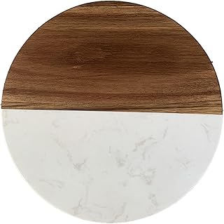 9.8" Marble Cheese Board and Acacia Wood Serving Board，Stone Cutting Board，Handcrafted Round Marble Tray Cutting Board for Cheese，Charcuterie，Meat，Fruit，