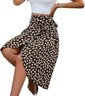 Westingshe Women's Spots Elegant and Bundled Irregular Slit Skirt High Waist Skirt Tie Wrap Midi Skirts