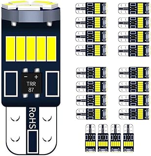 مصباح LED 194 نوع T10 لون أبيض 6000 كلفن، مصابيح بديلة عن مصابيح W5W نوع T10 168 بشرائح 15-SMD 4014، خالية من العيوب لسقف السيارة ولوحة الترخيص، مجموعة من 20 قطعة