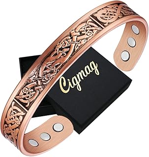 Cigmag Copper Magnetic Bracelets for Men Ultra Strength Magnet 99% Solid Pure Copper Cuff Bangles Adjustable Brazaletes with Gift Box for Father's Day & Birthday (Copper Viking Ireland Pattern)