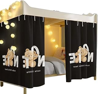 Lightolife 2 Panels Light-Filtering Bunk Bed Curtains Cute Privacy Canopy Under Loft Bed Curtains Twin Size for Home Dorm, Black Bear