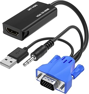 محول VGA الى HDMI 1080P مع صوت + طاقة USB من كمبيوتر في جي ايه / لاب توب تلفزيون اتش دي ام اي شاشة ذكر انثى عبوة واحدة