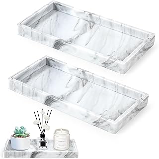 Set of 2 Bathroom Trays (Marble, White)