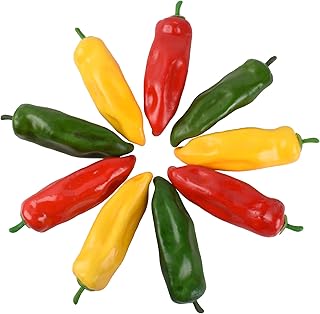 HUIANER Artificial Pepper 9PCS Simulation Chili Fake Hot Chili Peppers Faux Vegetable Red Yellow Green Pepper for Home Kitchen DIY Crafts Photo Props Decoration