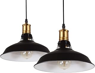 iDEGU Set of 2 Industrial Pendant Light, 27 cm Retro Chandelier Ceiling Light in Metal E27 Vintage Ceiling Lighting for Kitchen, Living Room, Dining Room, Restaurant (Black + White)