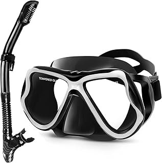 Arabest Dry Snorkel Set - Anti-Fog Scuba Diving Mask, Panoramic Wide View Snorkel Mask, Free Breathing and Easy Adjustable Strap Scuba Mask, Professional Snorkeling Gear for Adults