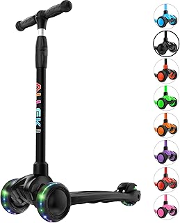 Allek Kick Scooter B03, Lean 'N Glide 3-Wheeled Push Scooter with Extra Wide PU Light-Up Wheels, Any Height Adjustable Handlebar and Strong Thick Deck for Children from 3-12yrs