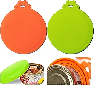 2 Packs Pet Can Lids, Silicone Food Tin, Can Covers Lids, Plastic Tin Can Lids for Dog Cat Tin, Airtight Can Covers for Tins, Green, Orange