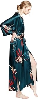 Satin Kimono Robe Long - Hana - Teal (Blue)