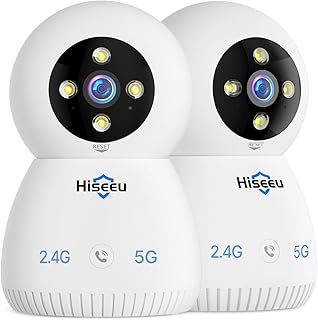 Hiseeu - Indoor Security Camera, 2.4G/5G 5MP for Baby Monitor for Home Security, PTZ 360°, Auto Tracking, 2-Way Audio, Night Vision, Humanoid Detection, No