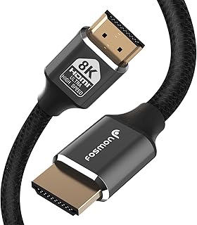 فوسمون كيبل HDMI 2.1 8K@60Hz 10 قدم، معتمد ممتاز 48Gbps فائق السرعة، 4K@120Hz، HDR ديناميكي، HDCP 2.3، 3D، eARC، 30AWG مضفر من القطن متوافق مع تلفزيون UHD والشاشة، PS4/PS5، Xbox One/X/S