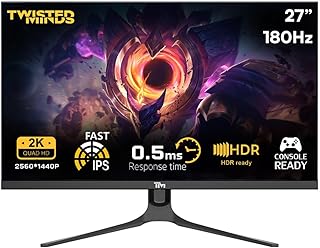 تويستيد مايندز TM27QHD180IPS سلسلة بليز مسطحة 27 انش لوحة QHD IPS 2560x1440p 165-180Hz وقت استجابة 0.5 مللي ثانية شاشة العاب اتش دي ار اسود HDMI 2.1 قيمنق