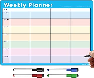 منظم ومخطط اسبوعي مغناطيسي مقاس ايه 3 من ذا ماجنت شوب - سبورة بيضاء قابلة للتخصيص للمهام العائلية او العمل وتخطيط الوجبات - مع 4 اقلام مسح جاف مغناطيسية مجانية (ازرق - متعدد الالوان، ايه 3)