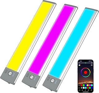 ليبوتيك مصابيح حائط LED RGB من 3 قطع، مصباح شمعدان حائط مع جهاز تحكم عن بعد عن طريق التطبيق، شريط اضاءة للالعاب، اضاءة اسفل الخزانة مع مزامنة الموسيقى، مصباح خزانة ليلي يعمل بالبطارية قابل لاعادة