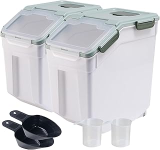 Saim 2 Pack Airtight Flour Storage Container 50 lb Rice Storage Container Bin with Wheels, Measuring Cup & Scoop, BPA Free Rice Dispenser for Flour, Rice, Grain Holder- Green