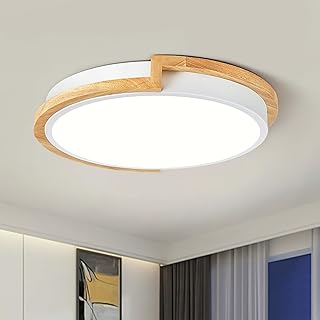 Vikaey LED Ceiling Light, White Ceiling Light, 30 cm, 24 W Lamp with Wood for Bedroom, Living Room, Kitchen, Hallway, Dining Room, 4000K