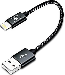 وايونا كابل باور بانك قصير من النايلون المضفر بمنفذ USB ومزامنة البيانات والشحن السريع متوافق مع ايفون (كيبل قصير 0.25 متر، اسود جيت)