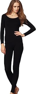 Liang Rou Women's Crew Neck Top & Bottom Ultra Thin Thermal Underwear Set