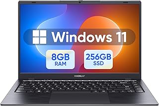 لابتوب انهونلاب بشاشة 14 انش FHD IPS، ذاكرة RAM 8GB وSSD 256GB، معالج N4000، لابتوب رفيع 11 برو الترا للمدرسة، يدعم واي فاي 5، بلوتوث 5.1، كاميرا ويب، بطارية طويلة الامد، اسود