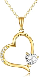 DOVRAN 14K Gold Created Moissanite Heart Pendant Necklace for Women Real Gold Anniversary Jewelry Birthday Gift for Wife Girls(0.50 Cttw, Round 5MM with 18 Inch Chain)