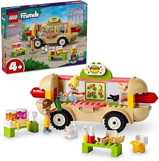 مجموعة شاحنة النقانق من LEGO 42633 Friends مع شخصيات دُمى صغيرة ونموذج قطّة وطعام للعب التخيّلي وشاحنة لعبة، هدية للبنات والصبيان بعمر 4 سنوات أو أكثر