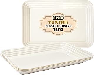 SUT 6-Pack Ivory Serving Trays for Entertaining-16 x 11" Serving Platters for Snacks, Fruit, Cookies, Dessert, Reusable Plastic Trays for Serving Food and Party Organization in Kitchen & for Parties