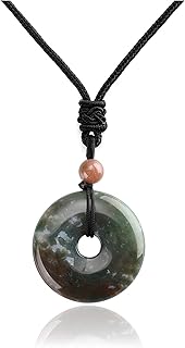 Jovivi 30mm Circle Donut Healing Crystals Necklace Natural Semi-Precious Chakra Gemstone Stone Amulet Lucky Coin Donuts Charm Protection Quartz Reiki Pendant Necklace for Men Women Adjustable Rope