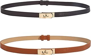 UxClishe 2 Pack Women Skinny Leather Belt, Adjustable Slim Thin Waist Belt Alloy Turn Lock Ladies Fashion Waistband Decorative Belt Classic Solid Color Belts for Jeans Pants Dresses Coat