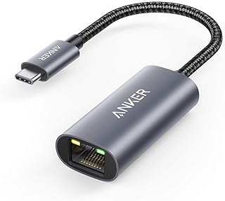 انكر محول USB C الى ايثرنت باور اكسباند جيجابت محمول من الالومنيوم لماك بوك برو ماك اير 2018 وما بعده ايباد اكس بي اس وغيرها فضي رمادي