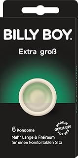 بيلي بوي واقي ذكري كبير جدًا XXL مقاس XXL، طويل جدًا، 195 ملم × عرض اضافي، حتى 62 ملم، شفاف، عبوة من 6 قطع