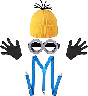 ChicOasis Adult Costume Accessories, Glasses/Yellow Hat/Gloves/Braces Costume Set for Carnival Fancy Dress