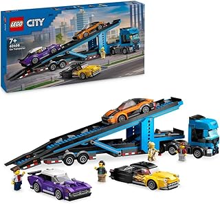 شاحنة نقل السيارات ذات الرياضية من LEGO City مجموعة لعبة 4 مركبات للصبيان والبنات بعمر 7 سنوات أو أكثر هدية ممتعة للأطفال شخصيات صغيرة للعب التخيّلي 60408