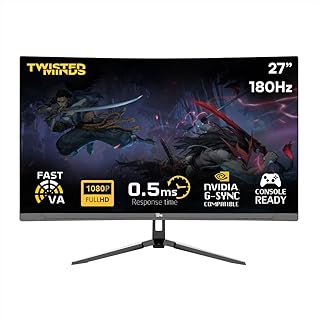 تويستيد مايندز سلسلة اكليبس TM27FHD180VA منحنية 27 انش، لوحة VA FHD 1920x1080p، معدل تحديث 165/180hz، HDMI 2.1، وقت استجابة 0.5، شاشة العاب سوداء HDR تدرج لوني واسع