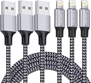 شاحن ايفون، 3 قطع بطول 6 قدم من النايلون المضفر، كيبل شحن USB متوافق مع ايفون 11 برو ماكس XS XR X 8 7 6S 6 بلس SE 5S 5C 5 ايباد