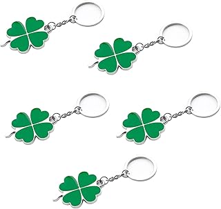 JNAWA 5 Pieces St.Patrick Day Green Shamrock Keyring Lucky Four Leaf Clover Key Chain Sparkling Charm Keyring Irish Style Accessories for St Patrick's Day Costume