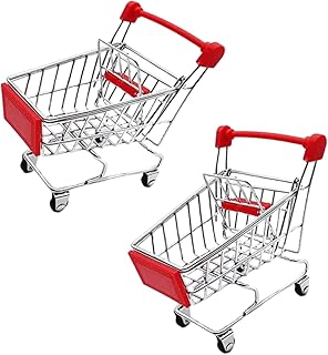 Mini Supermarket Handcart, 2Pcs Cute Toy Shopping Cart Mini Shopping Cart for Desk Mini Supermarket Hand Cart for Home Office Decor