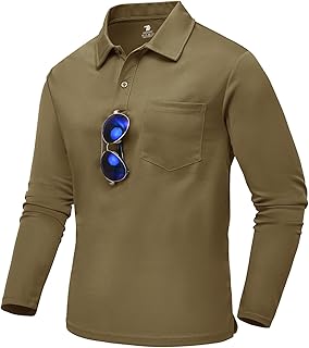 TBMPOY Men's Polo Shirts with Pocket Golf Long Sleeve Quick Dry Lightweight Collared Stylish Moisture Wicking Business Tennis, Brown, S