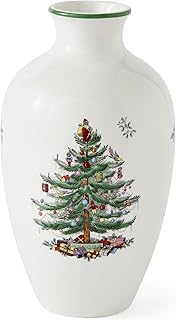 Spode Christmas Tree 10" Posy Vase - Elegant Ceramic Flower Vase, Holiday Centerpiece Vase for Floral Arrangements & Home Decor- Beautiful Handcrafted Vase for Festive Decorations