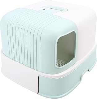 Cat Litter Box with Lid, Stylish Look Anti Splashing High Sided Litter Box, Fully Enclosed Kitty Litter Box Anti Leakage Cat Toilet with Scoop, Odor Control Easy to Clean