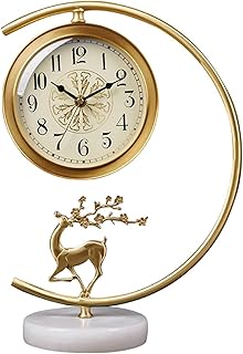 Clocks, Desk Clock New Chinese-Style Pure Copper Desk Clock Living Room Desktop Clock Ornaments Home Fashion Clock Deer Mute Desk Clock Table Clock (Gold)