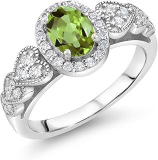 Gem Stone King 925 Sterling Silver Green Peridot Engagement Ring For Women (1.33 Cttw Oval 7X5MM, Gemstone Birthstone Available in size 5, 6, 7, 8, 9)